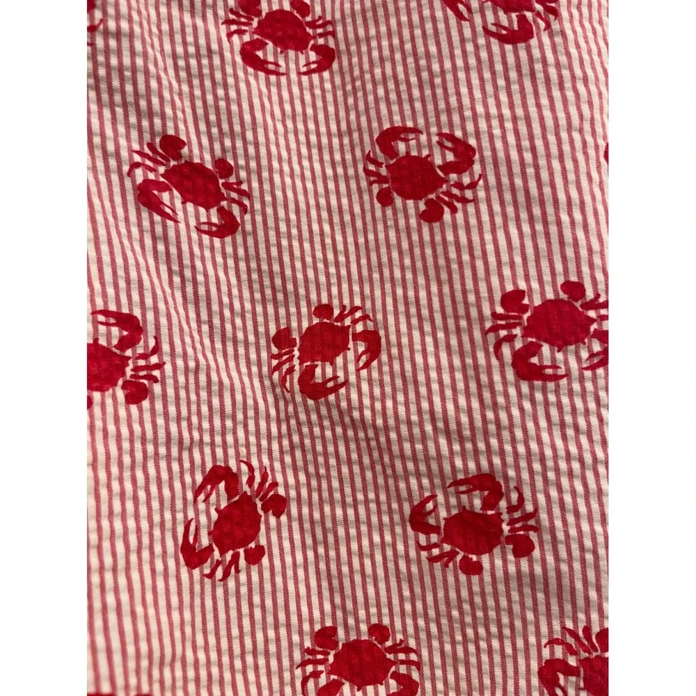 Vineyard Vines Mens 32 Seersucker Shorts Red White Striped Embroidered Crab Prep
